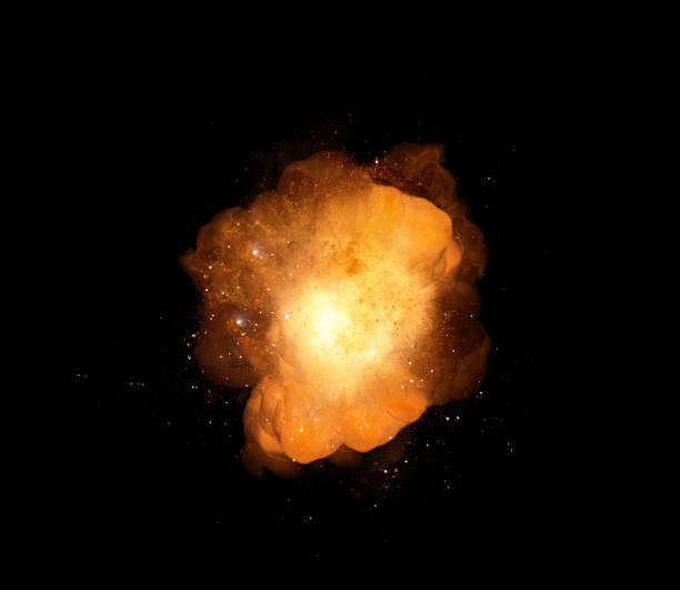 istock Huge, extremely hot explosion with sparks and hot smoke, against black background 696885936