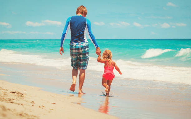 istock father with little daughter walk on beach 696889094