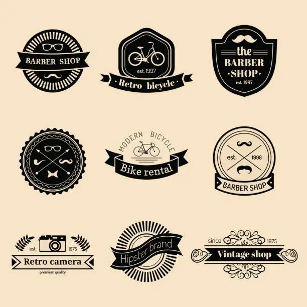 Vector illustration of Vector set of vintage hipster labels. Retro icons collection.