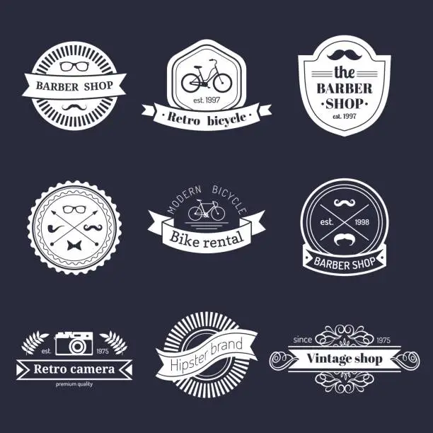 Vector illustration of Vector set of vintage hipster labels. Retro icons collection.