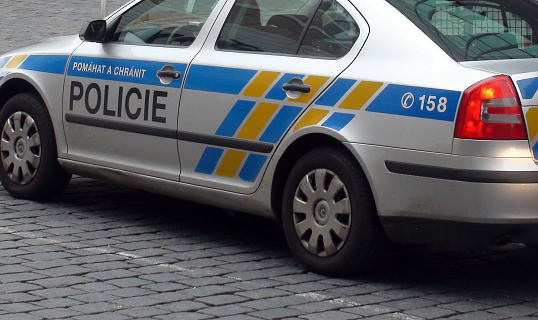 Scenery Of Land Vehicle From Police Of The Czech Republic On The Street Of Prague Old Town In Czech Republic Europe