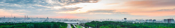 istock A summer panoramic view on Moscow at a sunrise with a park on foreground 696911860