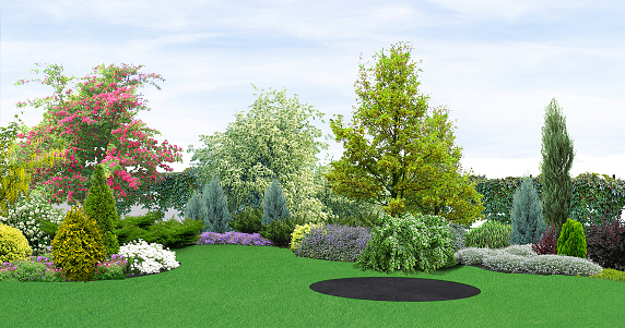 Natural grounds surrounding a home, green design features.