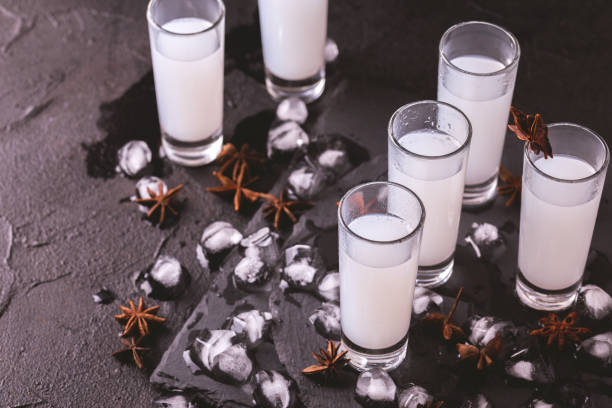 istock Arabic alcohol Raki with anis and ice. Arak, Ouzo 696916954