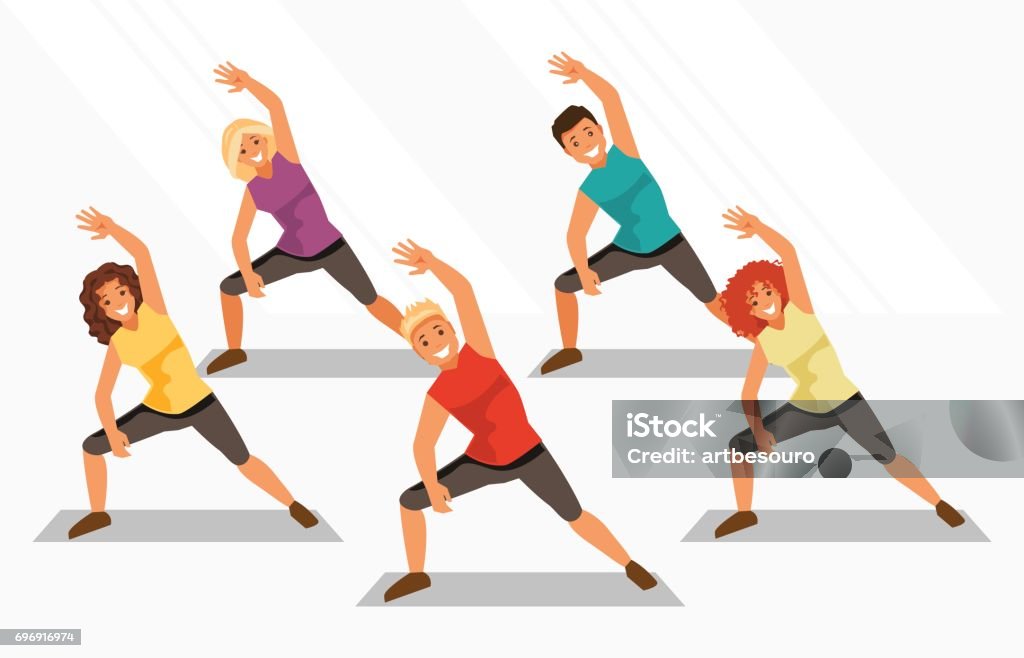 Aerobics. Vector illustration Group of people is engaged in aerobics in the gym. Fitness and weight loss. Healthy lifestyle. Vector illustration Aerobics stock vector