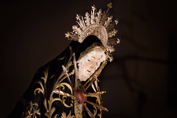 Briviesca, Spain - April 14, 2017: Easter holly week night procession on April 14, 2017 in Briviesca, Burgos, Spain.