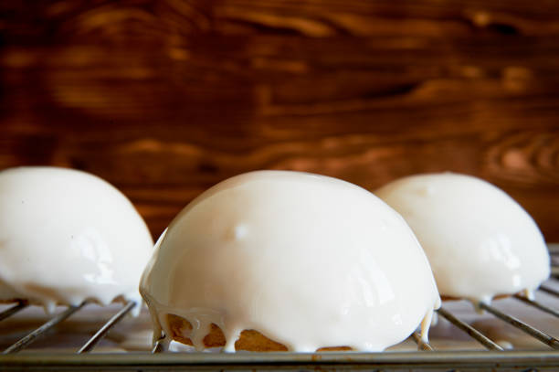 Buns with sugar in the oven. Close-up. Background.