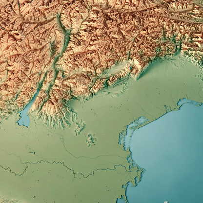 3D Render of a Topographic Map of the state of Veneto in Northern Italy.