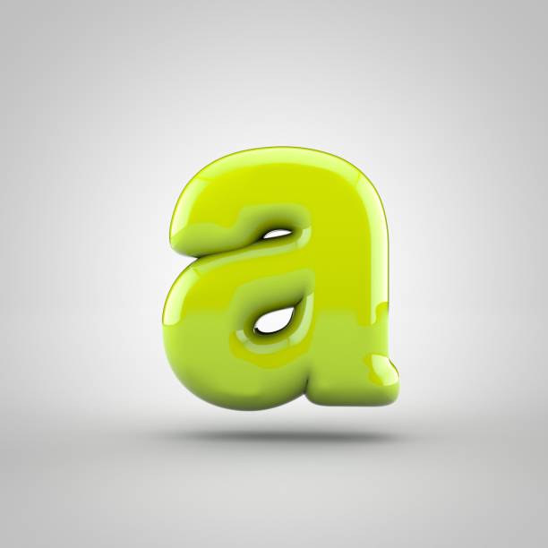 istock Glossy lime paint letter A lowercase isolated on white background 696928280