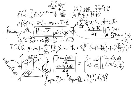 Fórmulas matemáticas complejas en pizarra. Matemáticas y Ciencias con la economía photo