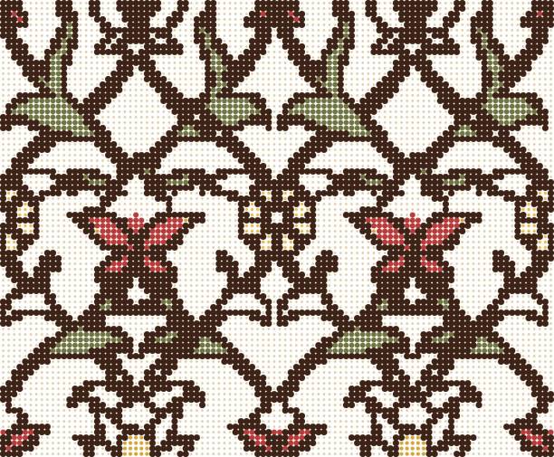 istock Halftone colorful seamless retro pattern spiral cross round nature vine garden flower 696935602