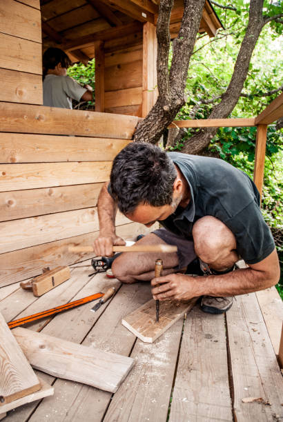 istock Father and Son Building a Tree House Together 696935688