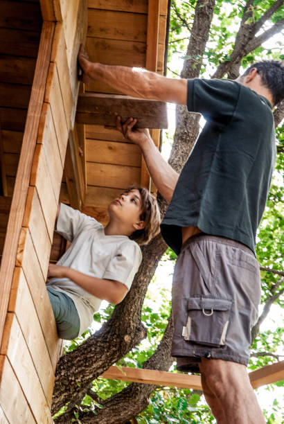 istock Father and Son Building a Tree House Together 696935752