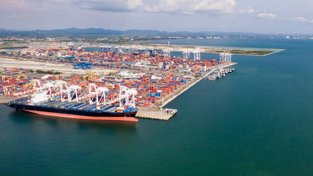 istock Aerial view of cargo ships loading containers at seaport 696935972