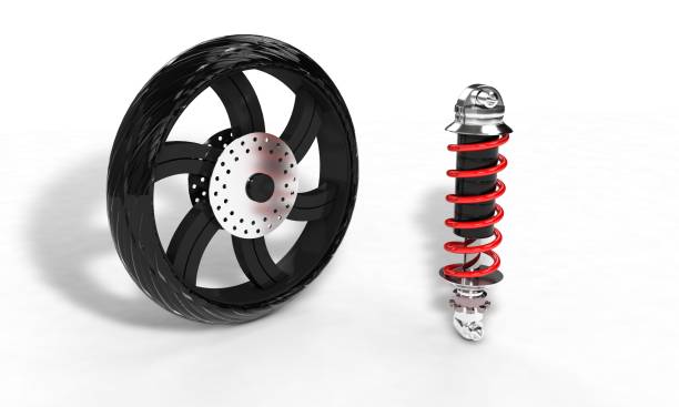 Motorbike shock absorber and wheel, 3d render stock photo