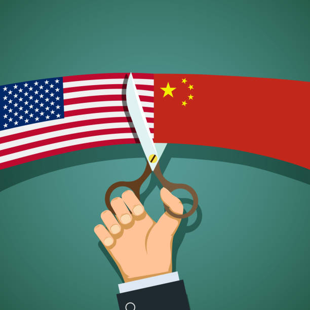 ilustrações de stock, clip art, desenhos animados e ícones de flags of us and the china - cold war