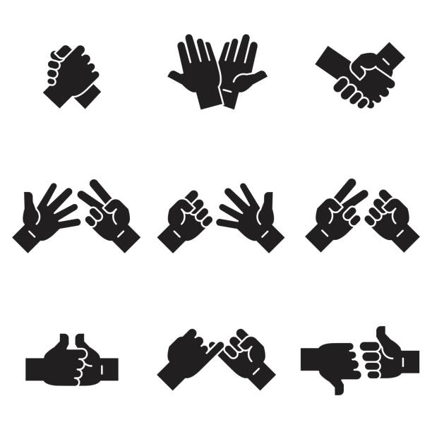 ilustrações de stock, clip art, desenhos animados e ícones de hands in action icons [black edition] - edition