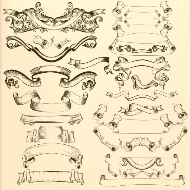 ilustrações, clipart, desenhos animados e ícones de vetorial mão desenhadas fitas para design - christmas season christmas tree nostalgia