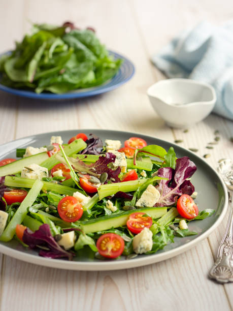 Healthy celery,cucumber and blue cheese salad