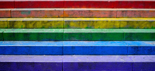 istock Stairs painted with gay pride flag colors 696954496