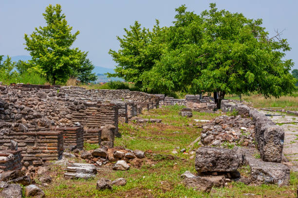 Ancient ruins in Dion, Greece. stock photo