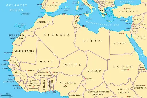 Vector illustration of North Africa countries political map