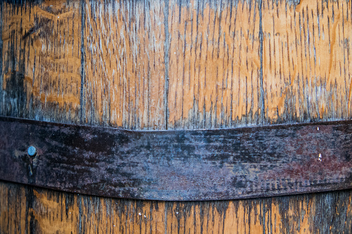 Close Up of Metal Hoop on Bourbon Barrel Background Image