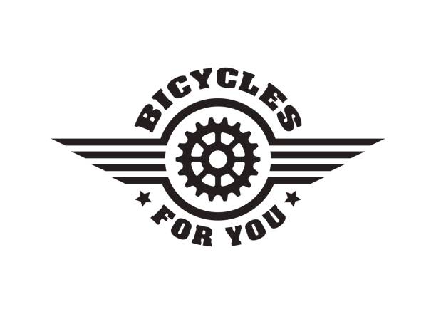 자전거 배지 빈티지 스타일 - gear bicycle gear symbol industry stock illustrations