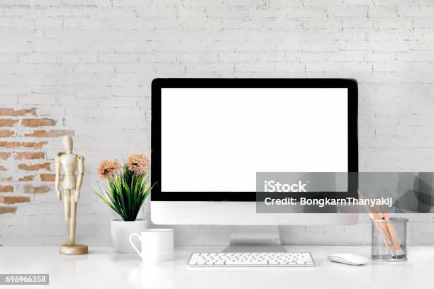 Comfortable Workplace With Modern Desktop Computer Stock Photo - Download Image Now