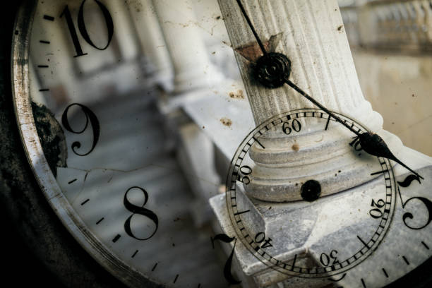 istock Double exposure: Antique pocket watch and columns 696970418