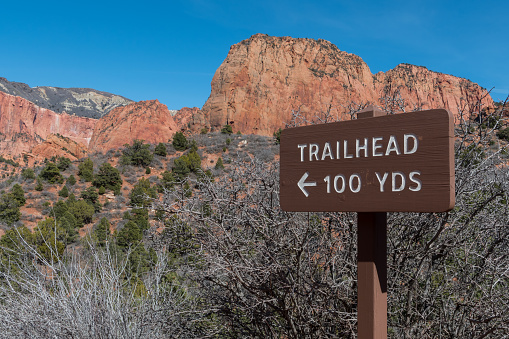 Trailhead 100 Yards Sign points toward beginning of hike