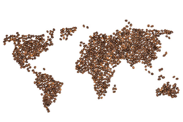 istock Edible world map made from coffee beans isolated on white 696971352