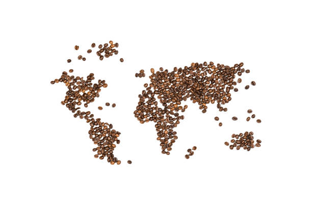 istock Edible world map made from coffee beans isolated on white 696971474