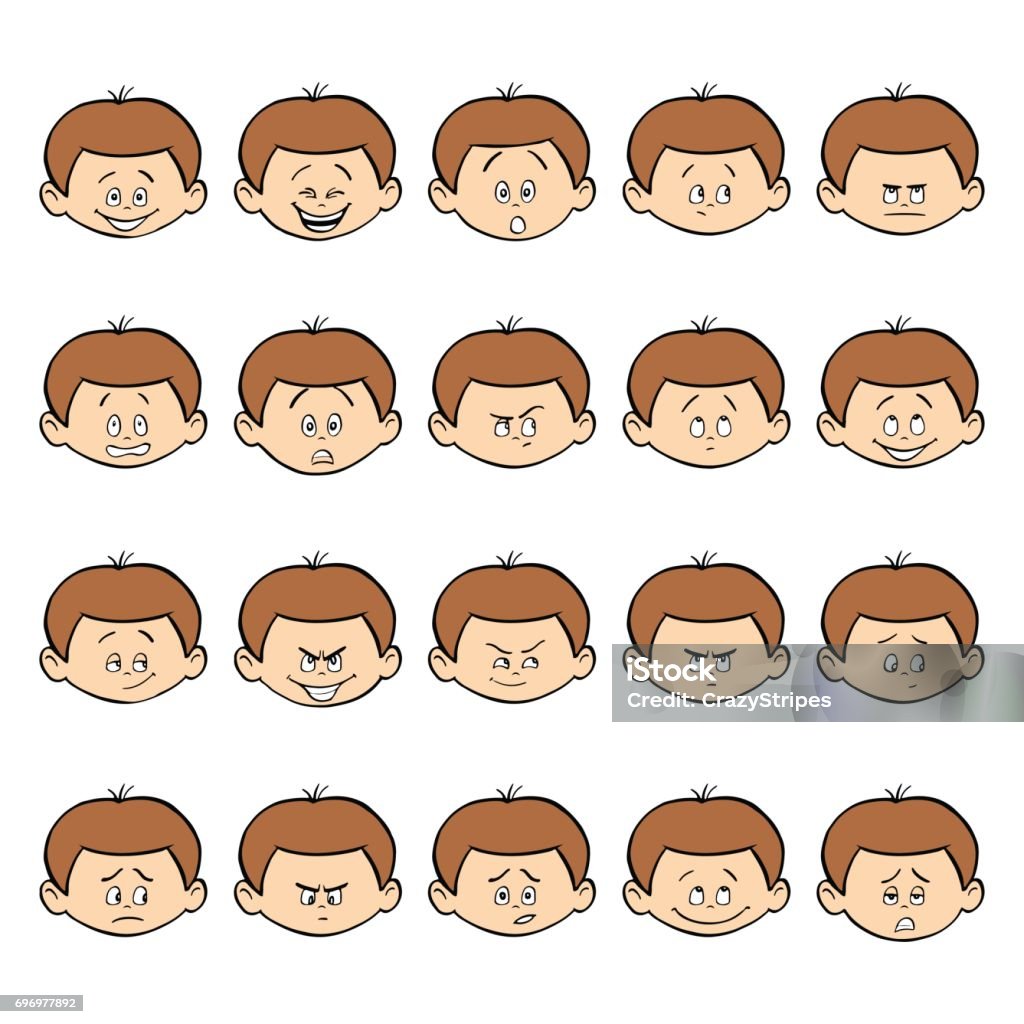 Set Of Kid Facial Emotions Dark Hair Boy Face With Different Expressions Stock Illustration - Download Image Now - iStock Set Of Kid Facial Emotions Dark Hair Boy Face With Different Expressions Stock Illustration - Download Image Now - iStock