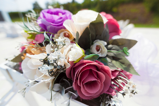 Decorative artificial flower on a wedding party