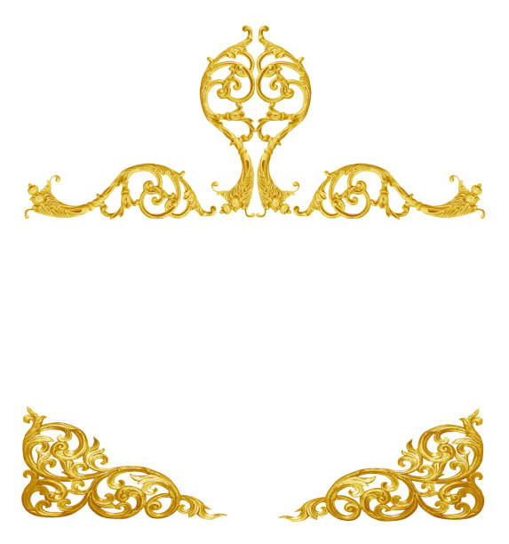 istock Pattern of gold metal frame carve flower on white background 696978762