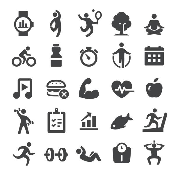 gesundheit und fitness icons set - smart-serie - muskulös stock-grafiken, -clipart, -cartoons und -symbole