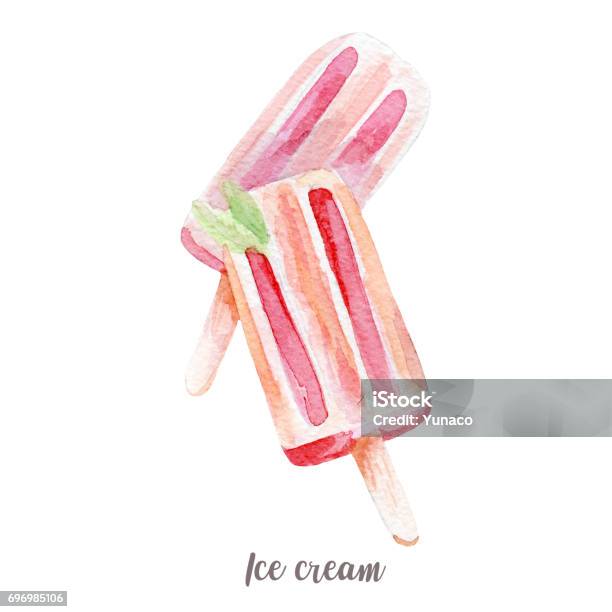 Ice Cream Illustration Hand Drawn Watercolor On White Background Stock Illustration - Download Image Now