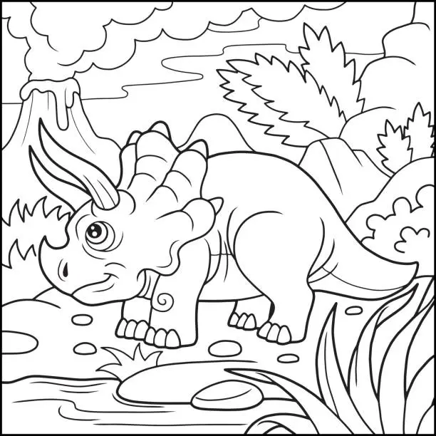 Vector illustration of cute triceratops coloring book