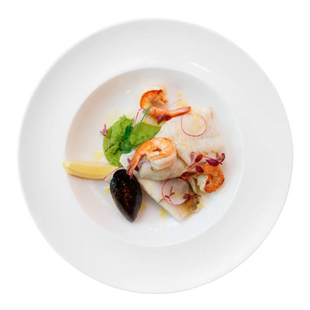Fish fillet with seafood, isolated