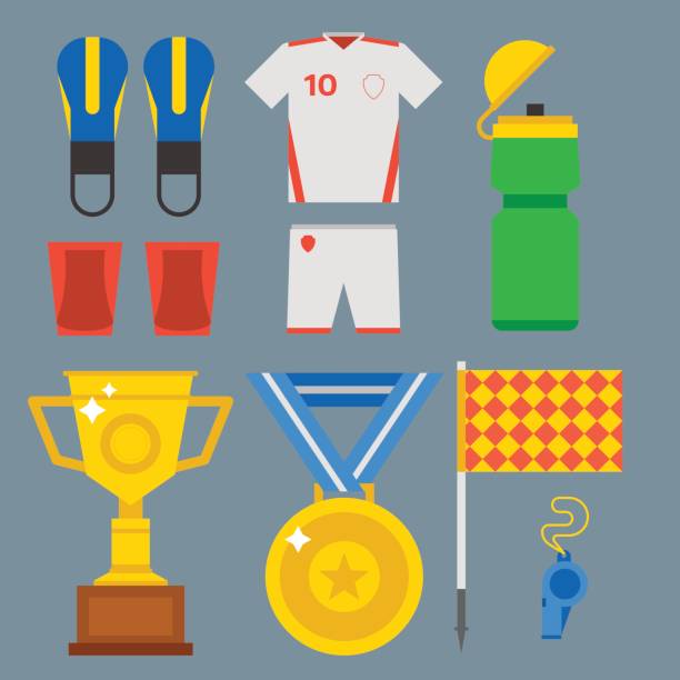 ilustrações, clipart, desenhos animados e ícones de a competição troféu de futebol futebol ícones jogador jogo pontuação vitória jogar ilustração em vetor design plano esporte - football player football american football stadium american football