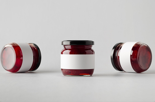 Strawberry Jam Jar Mock-Up - Three Jars. Blank Label