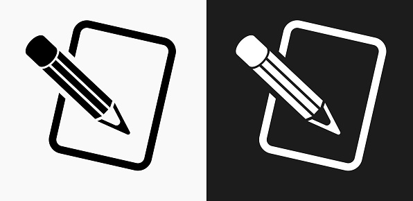 istock Pencil and Paper Icon on Black and White Vector Backgrounds 697008094
