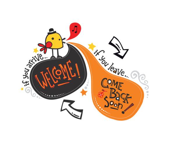 ilustrações, clipart, desenhos animados e ícones de inglês phrase_bird bem-vindo - house cute welcome sign greeting
