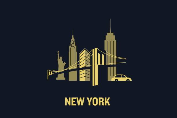 뉴욕 스카이 라인 일러스트입니다. 평면 벡터 디자인입니다. - empire state building stock illustrations