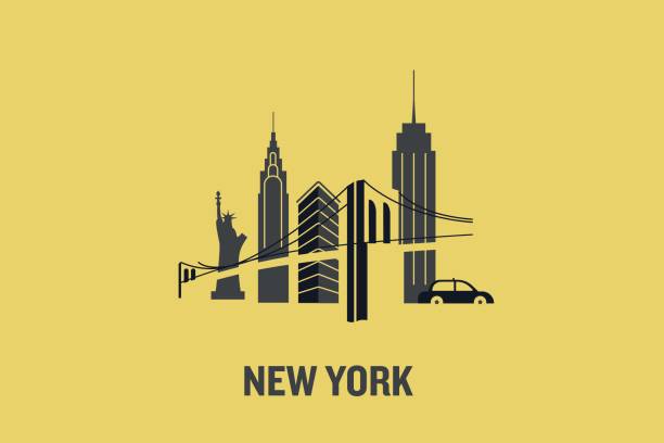 ilustraciones, imágenes clip art, dibujos animados e iconos de stock de concepto de diseño de arte de nueva york. ilustración de vector plano minimalista. - empire state building