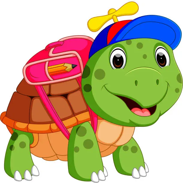 Vector illustration of Cute turtle go to school