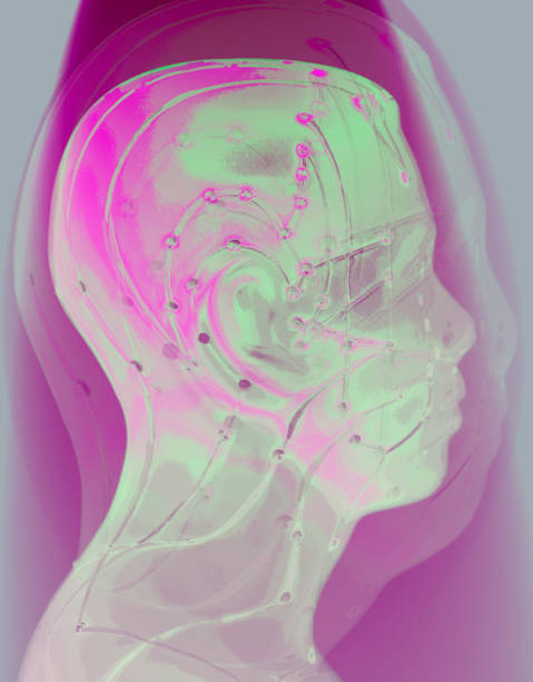 istock Medical acupuncture model of human head on abstract background 697015780