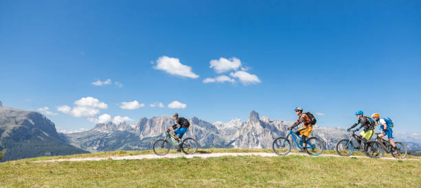 istock Scenic mountainbiking in the Dolomites, Italy 697020228