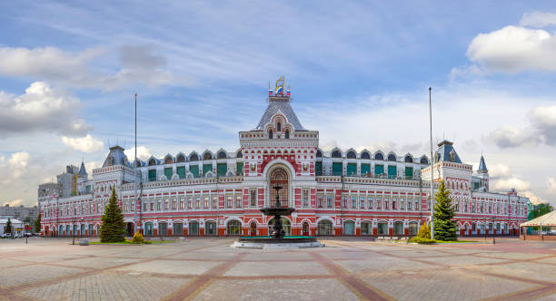 das gebäude der nischni nowgorod fair. nischni nowgorod, russi - architecture international landmark famous place decoration stock-fotos und bilder